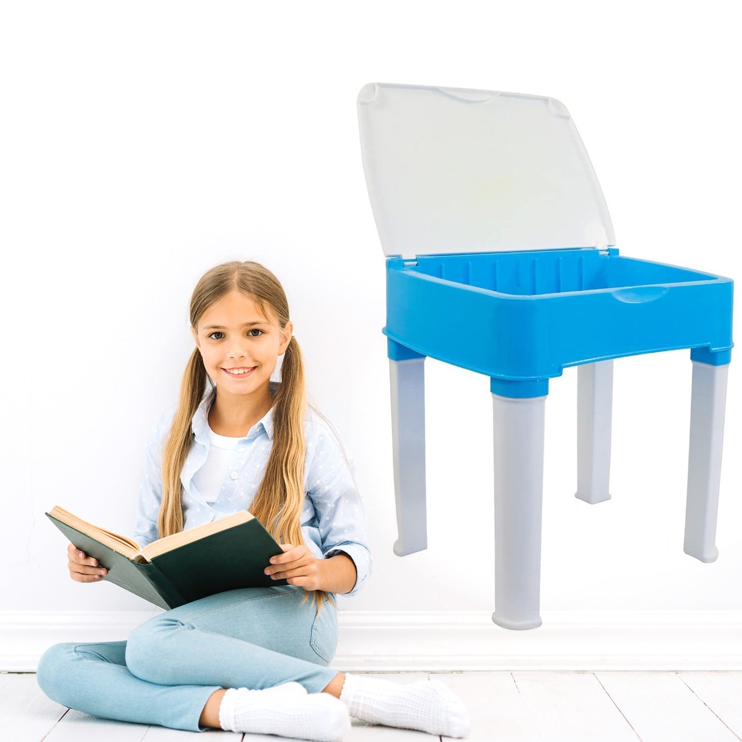 4594 Study Table And Chair Set For Boys And Girls With Small Box Space For Pencils Plastic High Quality Study Table (Blue) 4594 Study Table And Chair Set For Boys And Girls With Small Box Space For Pencils Plastic High Quality Study Table (Blue)
